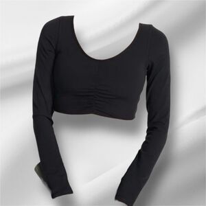 Vuori Long Sleeve Ruched Bra Black Crop Top Soft Stretch Workout Gym Top Small